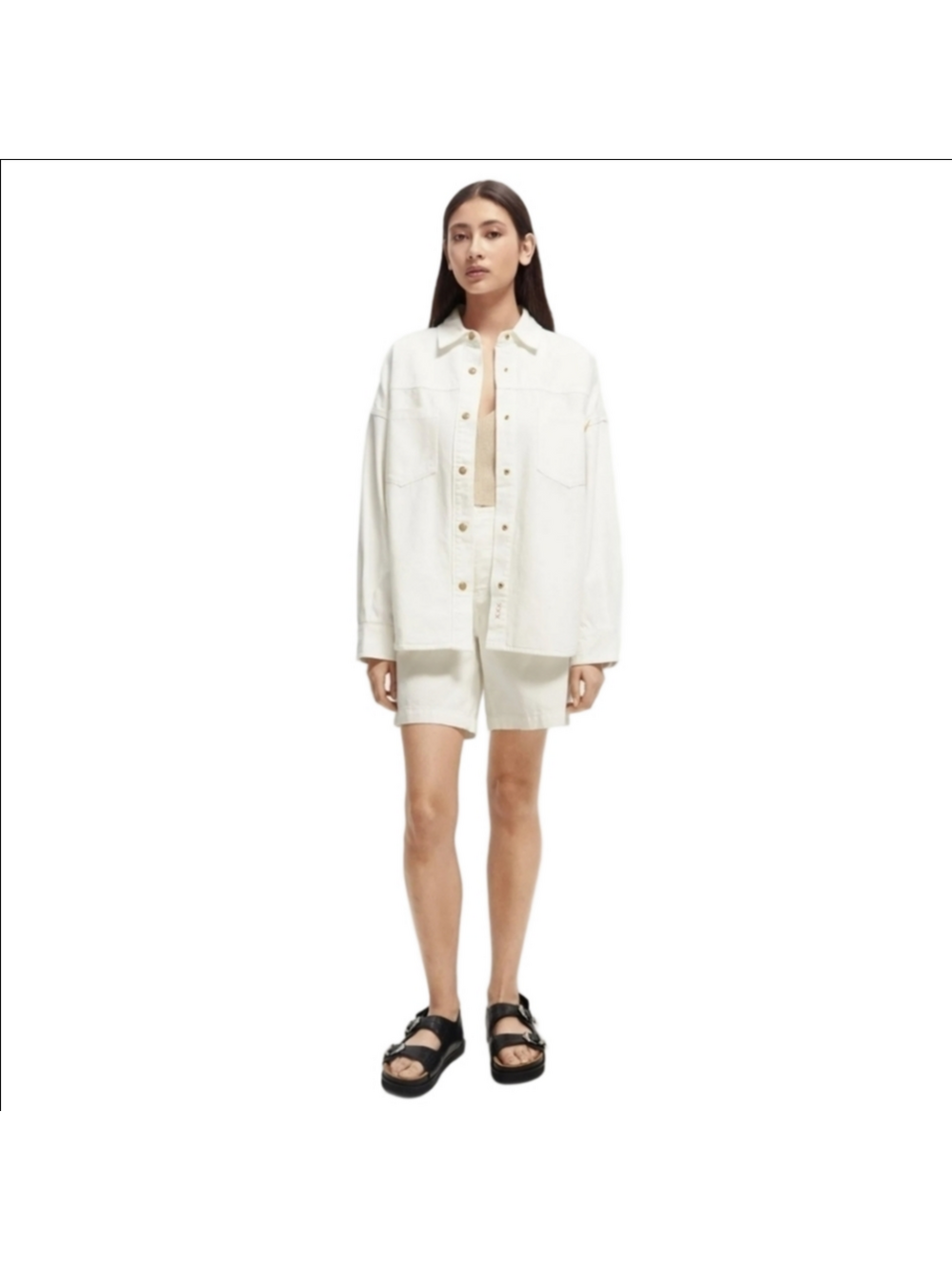 SCOTCH & SODA White Denim Snap Button Overshirt Shacket Jacket Size Large, NWOT